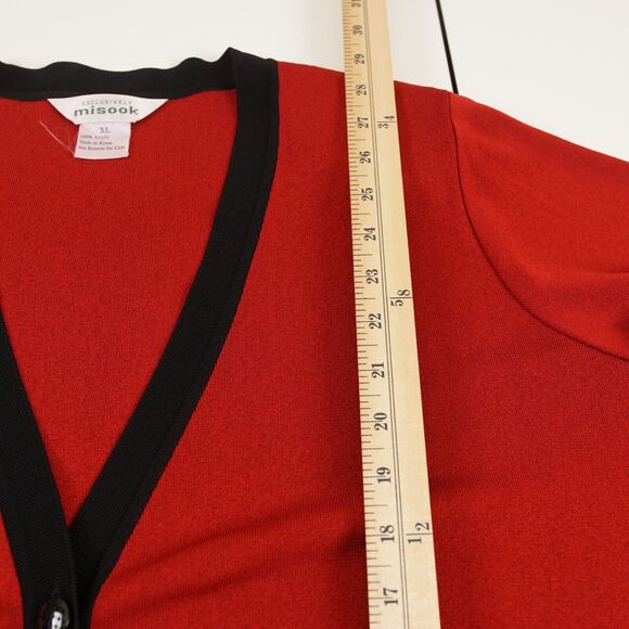 Misook Red Black Colorblock Striped Button Knit Jacket Womens Sz XL - Picture 4 of 7